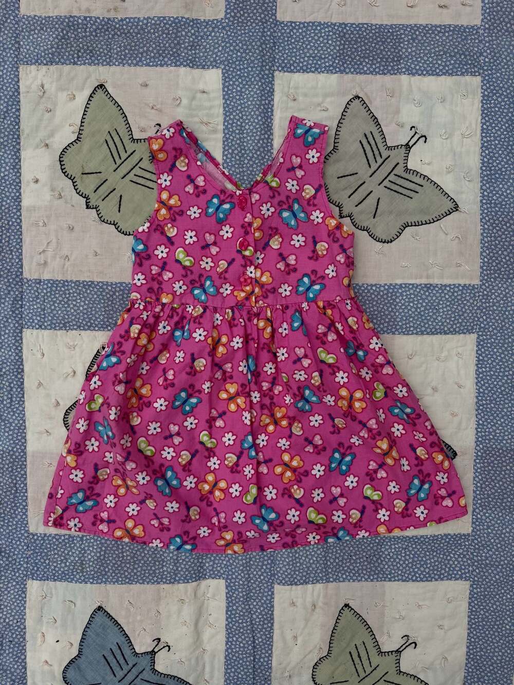 SWAT Girls Pink Butterfly Floral Print Cotton Sleeveless Dress, Size 4